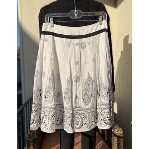 DIMRI Women's White Ivory Paisley Sequins Pleated Cotton Skirt A Line Size S